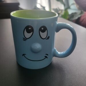 Blue Smiley Face Ceramic Mug with Lime Interior